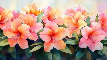 Enchanting Azalea Border in Vibrant Watercolor - Garden Charm Botanical Illustration