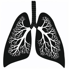 Clip art image for lungs on black color, isolated on white background. Simple humans lungs logo.