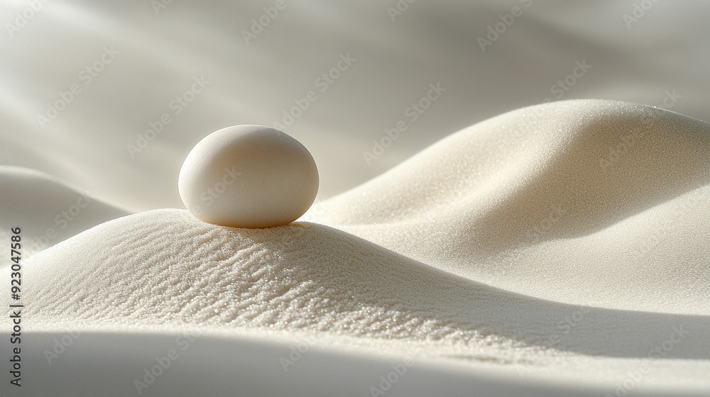 Sticker Zen garden with a round stone perfectly placed in meticulously raked sand. The tranquil scene symbolizes balance, simplicity, and harmony, evoking a sense of peace and mindfulness