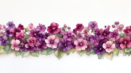 Serene Heliotrope Border: Watercolor Illustration of Fragrant Blooms in Rich Purple Hues