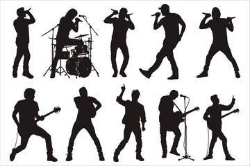Set of black singer silhouettes, Set of black musicians silhouettes, Musicians vector silhouette set, Singer silhouette vector, Singers silhouette collection