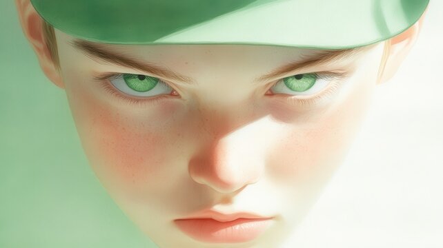 Envious Glare in Green: Intense Jealousy Portrayed in Watercolor Style