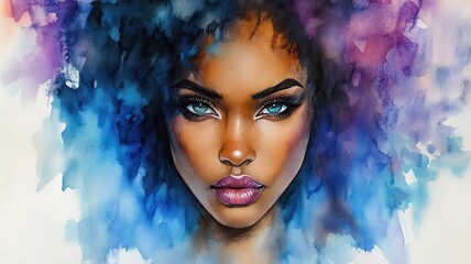 Defiant Woman in Watercolor: Bold Lines and Intense Stare