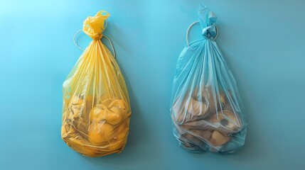 disposable plastic polythene bag vs reusable mesh net shopping bag cotton eco friendly tote string comparison concept plastic free zero waste sustainable lifestyle.