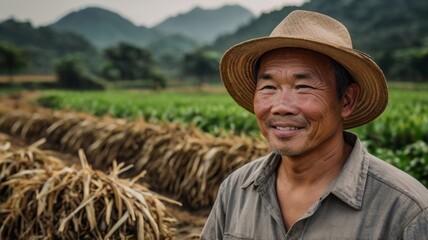 Middle aged Asian farmer man
