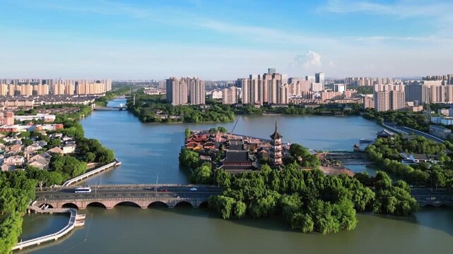 east lake scenic area, pinghu city, bao benzen temple, temples, landmarks, architecture, lakes, aerial photography, jiaxing city, zhejiang, tower, temple, east lake park, scenery, natural scenery, tou