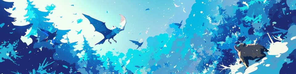 Enchanting Winter Wonderland: Anime-Style Dreamy Snow Scene with Hibernating Bats. Top-View 4K Illustration for 2025 Spring Festival and Christmas. Whimsical Forest Landscape for Creative Marketing, G