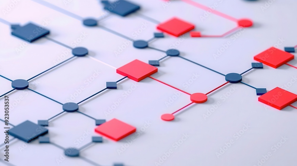 Poster colorful abstract illustration of interconnected nodes and pathways representing data flow and syste