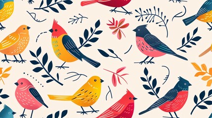 Obraz premium cute seamless birds pattern for wallpaper and background in vibrant pastel color