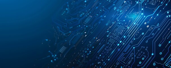Abstract Blue Circuit Board with Glowing Lines