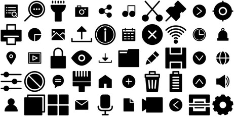 Mega Set Of Vector User Interface Glyph Isolated Silhouette Solid Icons With Ui,Arrow,Navigation,Document,File Vector Icon Set Linear Pictogram Pack