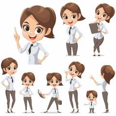 A collection of cartoon-style businesswoman illustrations in various poses and expressions.