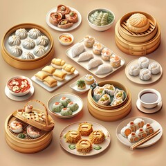 Assortment of Chinese Dim Sum Dishes