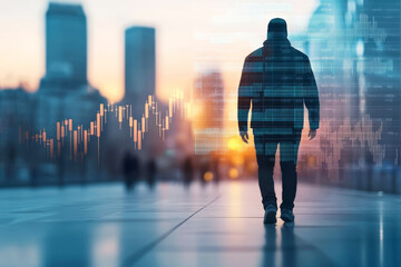 Shadow of a trader with data indicating positive market returns, bullish market returns