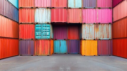 Fototapeta premium Shipping transport containers folded in asymmetrical pattern 