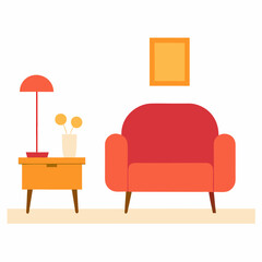 Modern living interior with sofa vector illustration