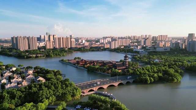 east lake scenic area, pinghu city, bao benzen temple, temples, landmarks, architecture, lakes, aerial photography, jiaxing city, zhejiang, tower, temple, east lake park, scenery, natural scenery, tou