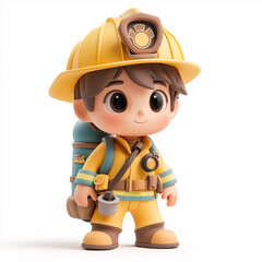3D Clay of a boy wearing fireman uniform isolated with white background