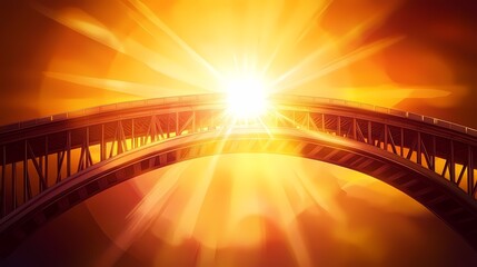 Obraz premium A metal bridge arching over a bright, orange sunset.