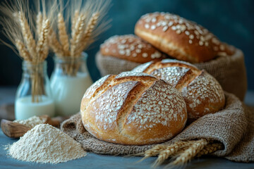Freshly baked fragrant homemade bread. Ai generative.