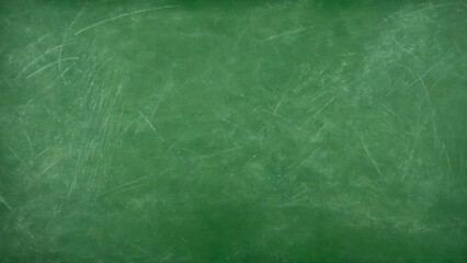 Obraz premium A detailed texture of a green school chalkboard with visible chalk marks and scratches. The surface appears slightly worn and matte, reflecting light subtly, ideal for backgrounds or educational theme