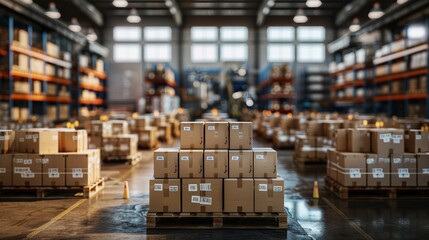 Warehouse filled with stacked cardboard boxes during daytime
