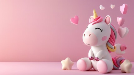 Cute Unicorn with Hearts and Stars