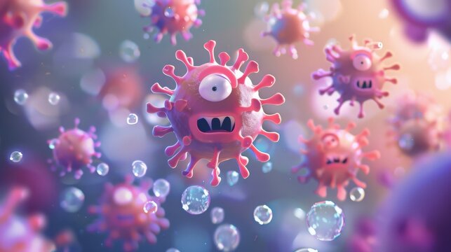 Viruses bacteria in cartoon 3d style