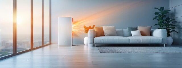 Fototapeta premium Tension caloric effect thermoregulation units for smart homes, tension caloric thermoregulation, advanced home cooling and energy efficiency