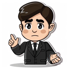 A cartoon character in a suit expressing confusion or uncertainty.