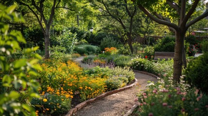 Obraz premium A public garden with a charming herb garden section, fragrant blooms