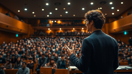 セミナーで講演をする男性