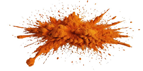 Beautiful orange smoke plume isolated on transparent background. bright orange paint color powder festival background.