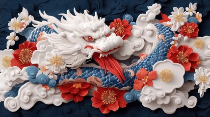 Chinese window frame painted with symbolic motifs and auspicious symbols.