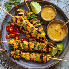 Satay With Peanuts Sauce on A Plate