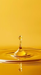 Elegant Drop of Golden Liquid on Vibrant Yellow Background with Free Space