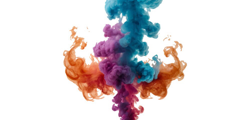 Image of rainbow smoke plume in pink, orange, and blue hues against isolated on transparent background. 