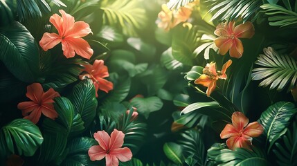 Lush Tropical Rainforest Teeming with Exotic Flora and Fauna in Worms Eye View