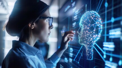 AI researchers presenting findings at a tech symposium, AI research, AI ethics