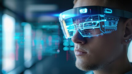 AR glasses overlaying information in real-time, practical and futuristic.