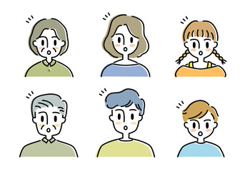 老若男女の気付く顔のイラストセット