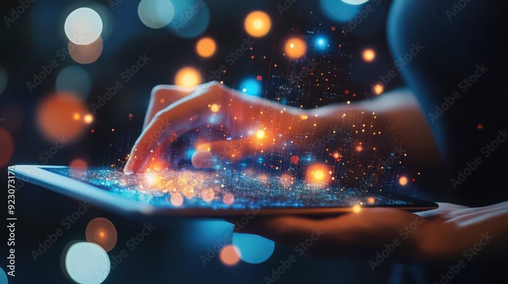 Poster software engineers leverage ai and digital technology to analyze big data, utilizing digital tablets