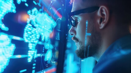 Network security specialist monitoring secure connections, secure networks, cybersecurity experts