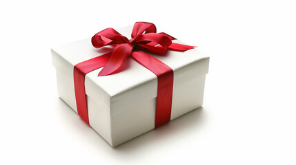 Fototapeta premium White gift box with red bow . isolated on white background, White gift box with a red bow on white background. 3D rendering, White gift boxes with red ribbon on pink background. 3d rendering. 