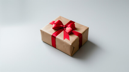 Fototapeta premium White gift box with red bow . isolated on white background, White gift box with a red bow on white background. 3D rendering, White gift boxes with red ribbon on pink background. 3d rendering. 