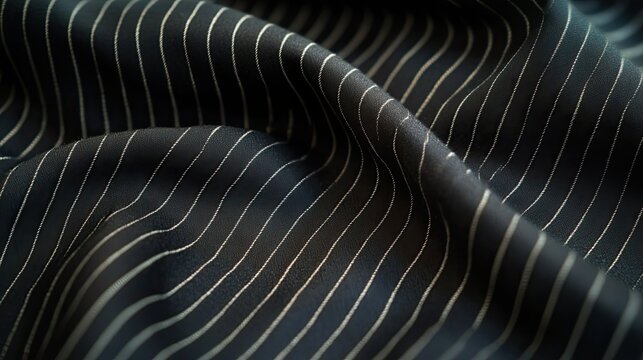 Close-up of Wrinkled Black Fabric with White Stripes