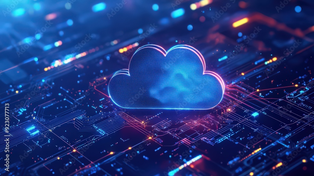 Poster the cloud computing concept is employed in digital technology, integrating data processing