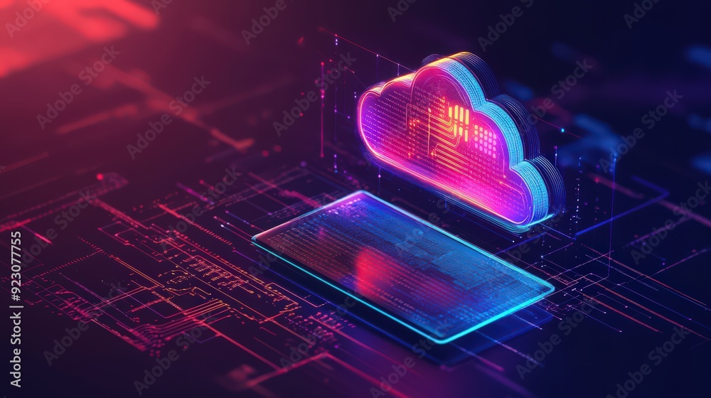 Poster the cloud computing concept is employed in digital technology, integrating data processing