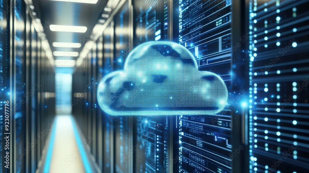 Poster the cloud computing concept is employed in digital technology, integrating data processing