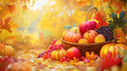 cartoon illustration, autumn harvest, thanksgiving concept, generative ai